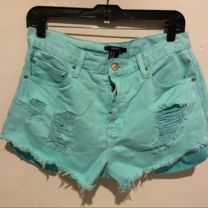 Teal denim shorts